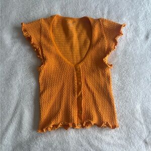 Aerie Orange Ribbed Ruffled Blouse